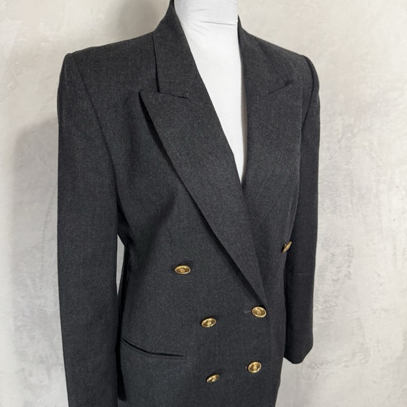 Vintage Talbots‎ Double Breasted Midi Skirt Suit Size 10 8 Wool Gold Button Read - Picture 2 of 16